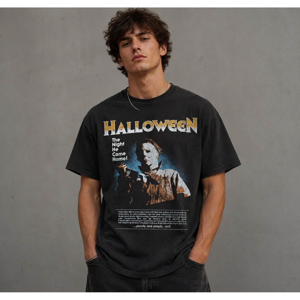 Halloween Shirt Mens XL Black Michael Myers Horror Movie Graphic Tee 100% Cotton